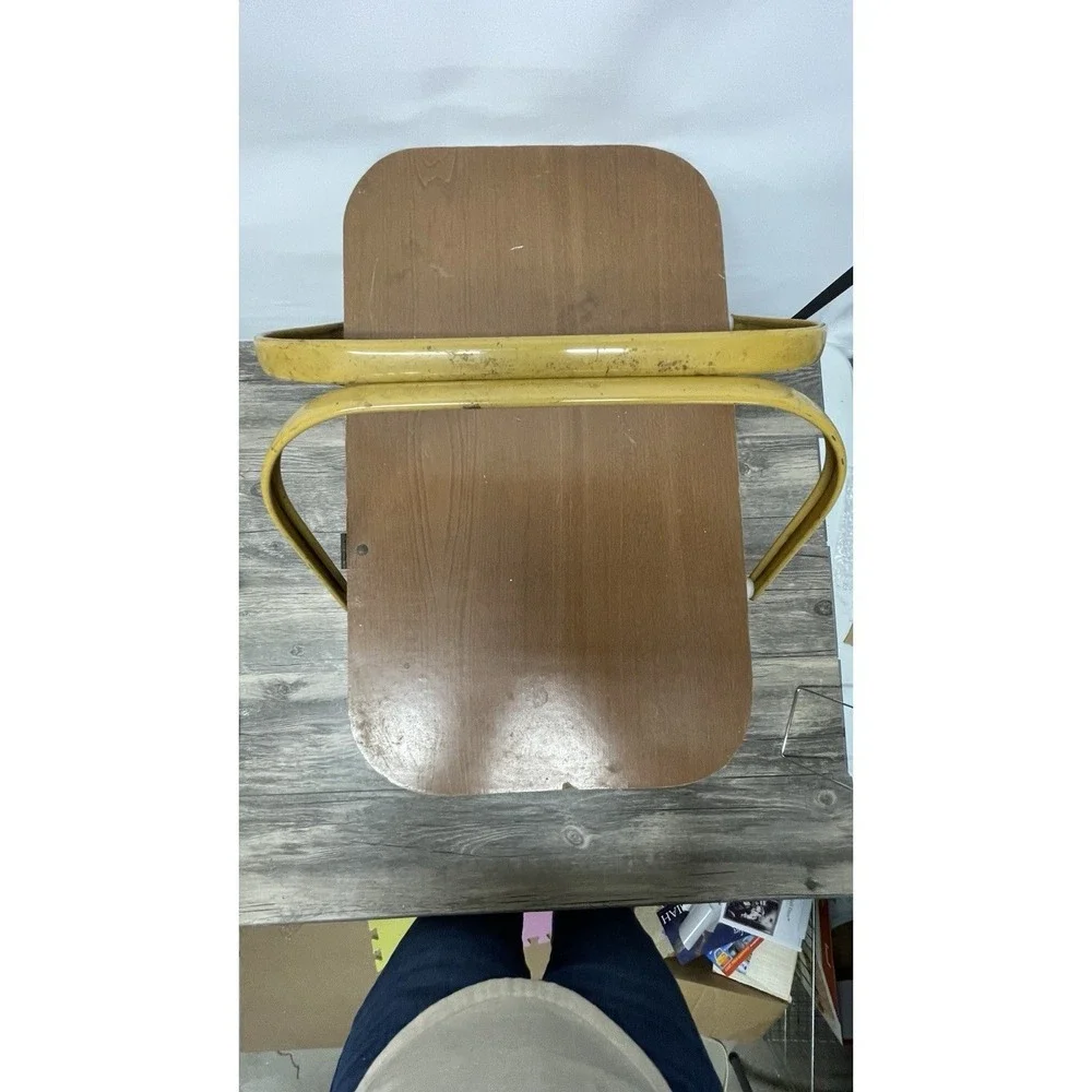 Redmon‎ Woven Picnic Basket Wood Lid Mustard Yellow Handles Vintage Style